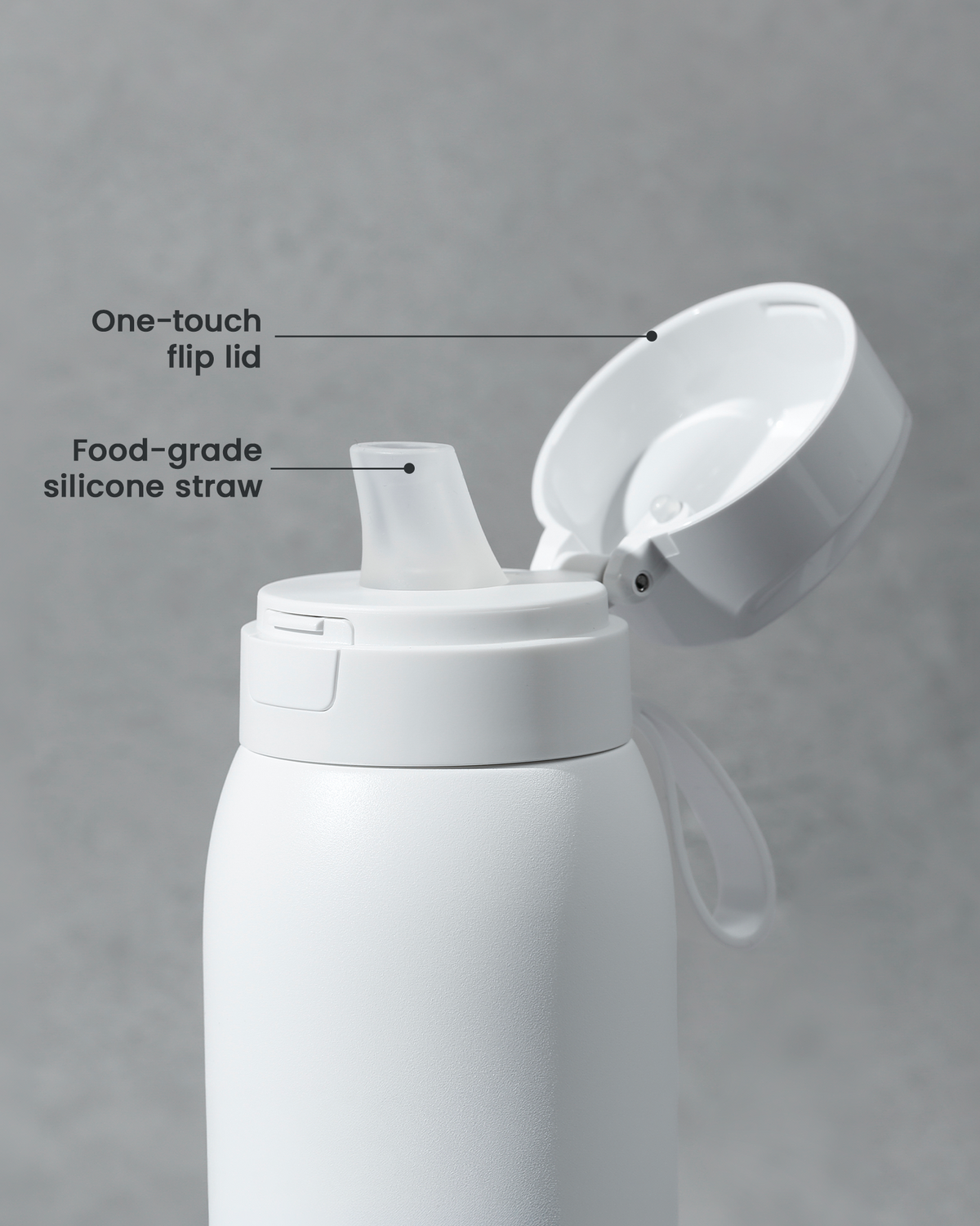 VARAE Pure lid open, showing the one-touch flip lid and food-grade silicone straw